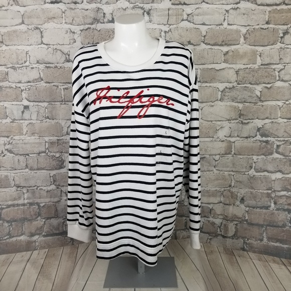 Tommy Hilfiger Tops - Tommy Hilfiger Sweatshirt Striped Spellout Large